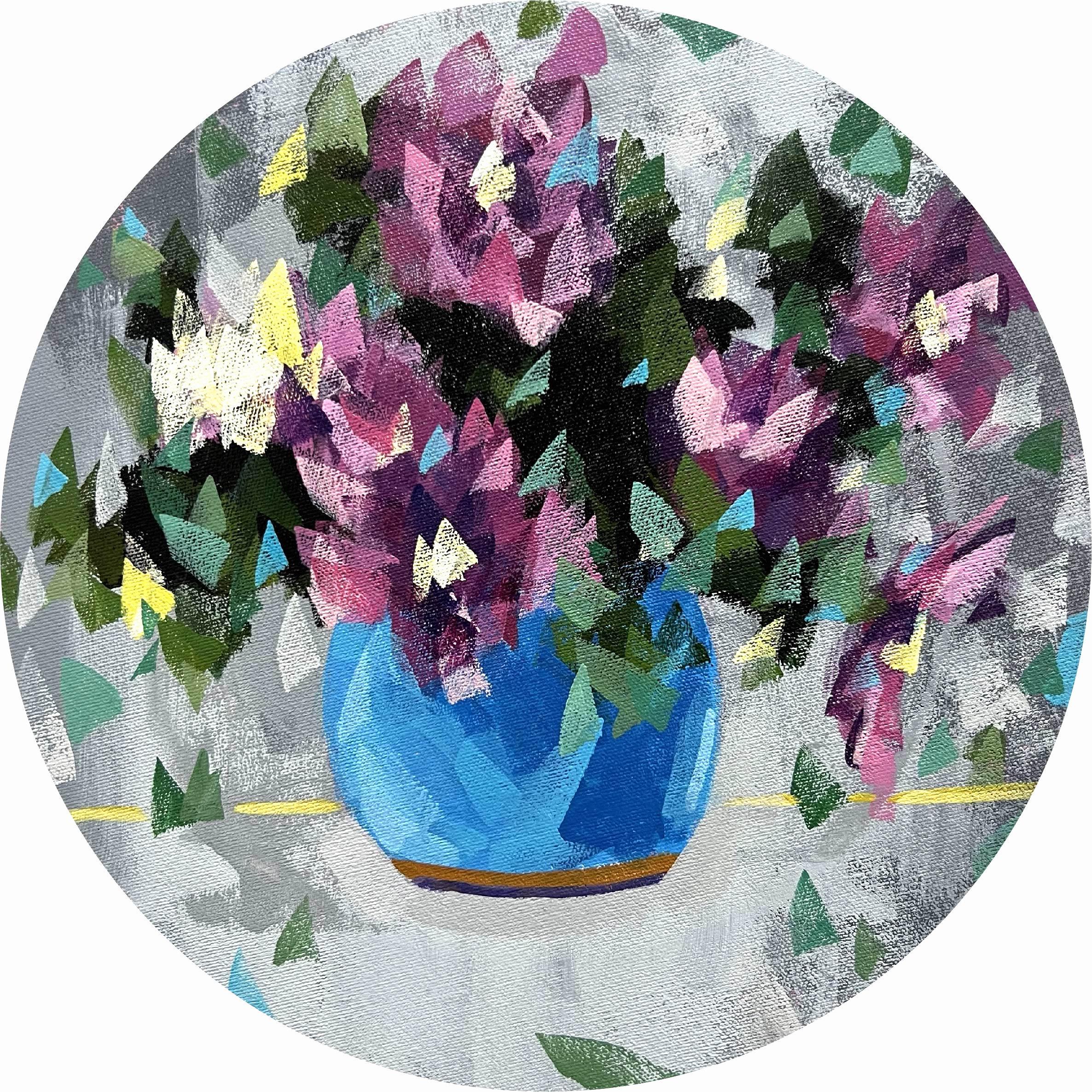Steve Javiel Still-Life Painting – In The Moment - Impressionistische lila Blumenmalerei