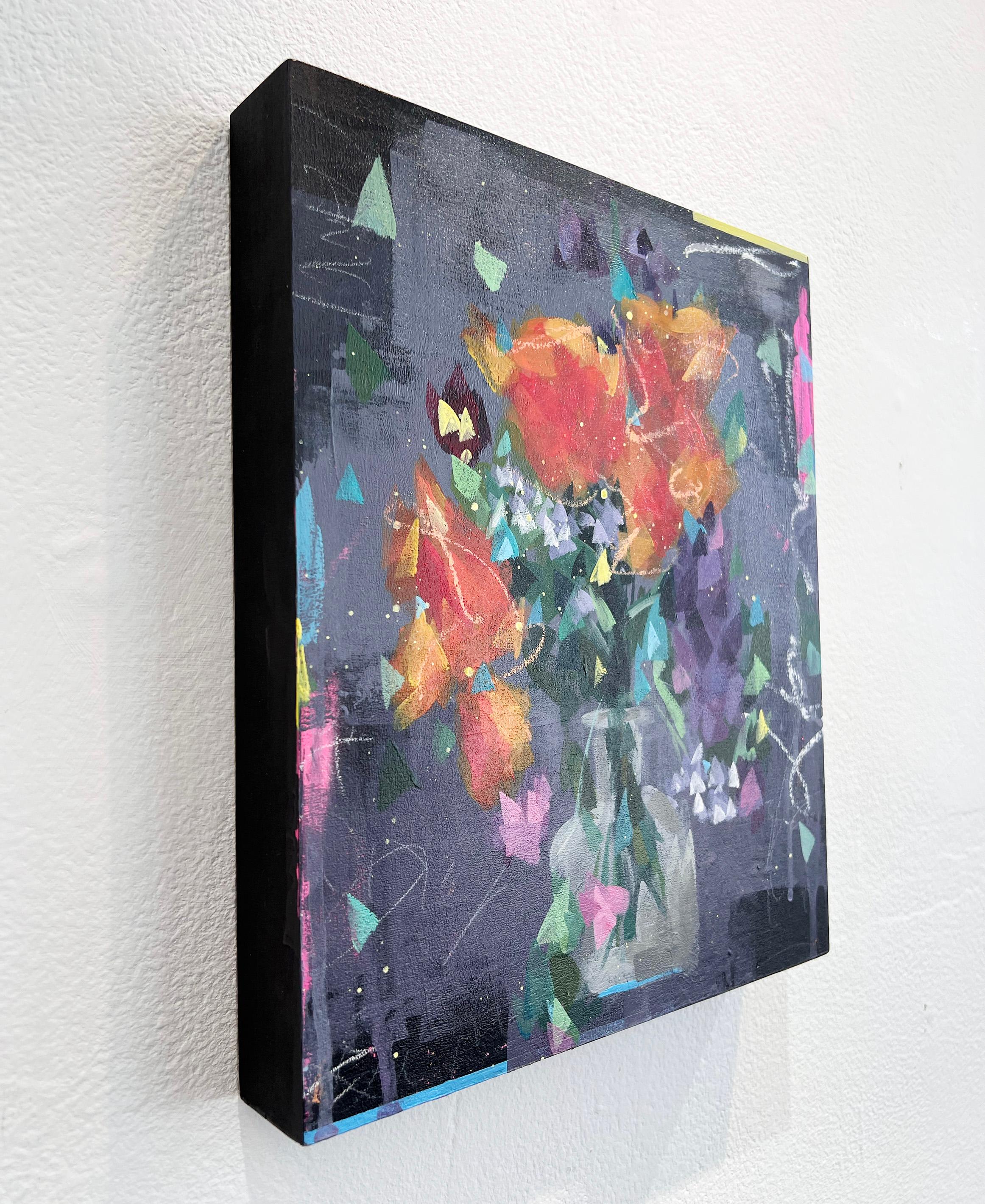 'Joyful' is an impressionist floral painting by urban impressionist painter Steve Javiel. The piece incorporates a blend of acrylic paints, spray paints, and solid markers on a wood panel, measuring 12 x 10 x 1.5 inches in size.

“The strong