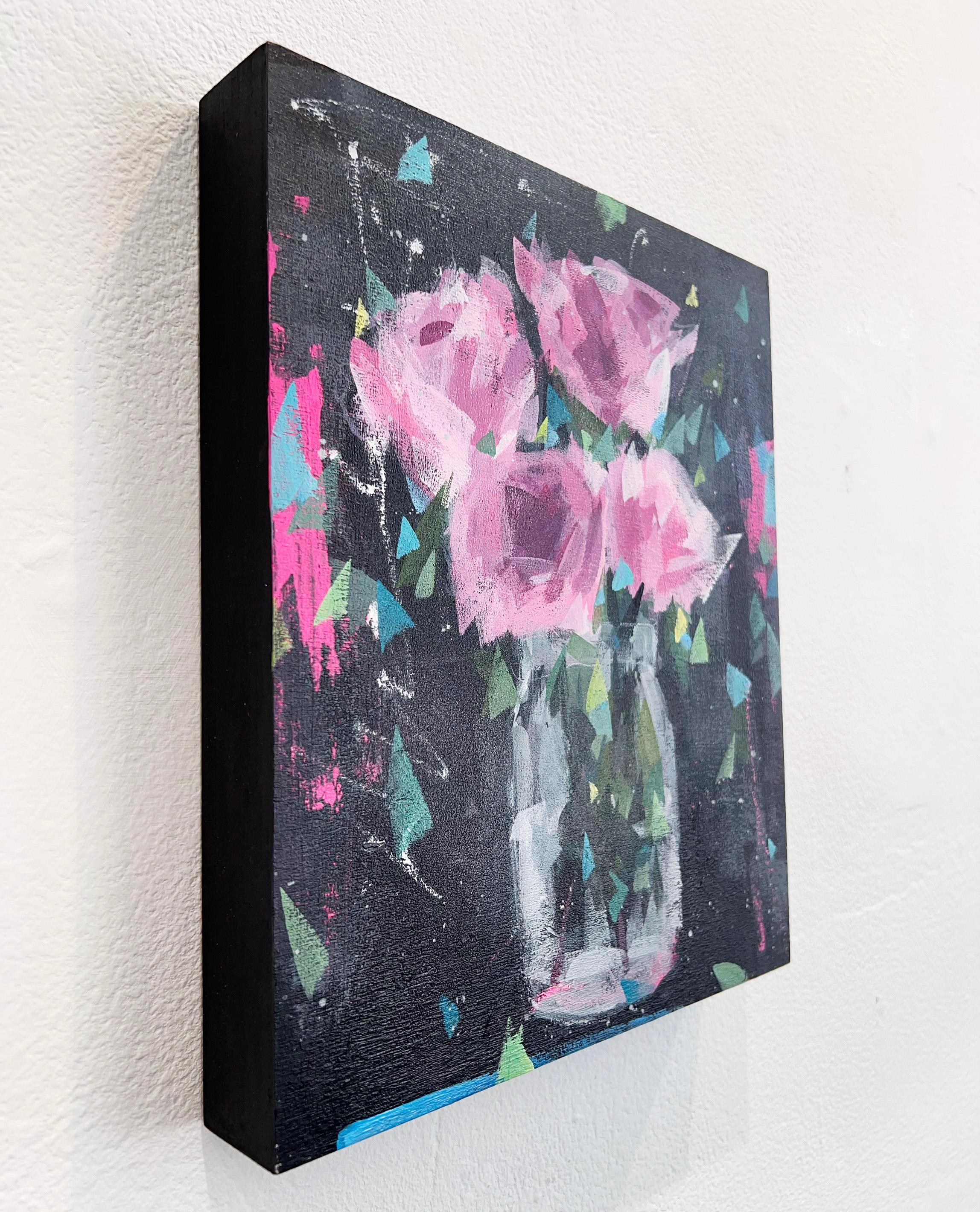 'Reunited' is an impressionist floral painting by urban impressionist painter Steve Javiel. The piece incorporates a blend of acrylic paints and spray paints on a wood panel, measuring 12 x 10 x 1.5 inches in size.

“The strong presence of color in