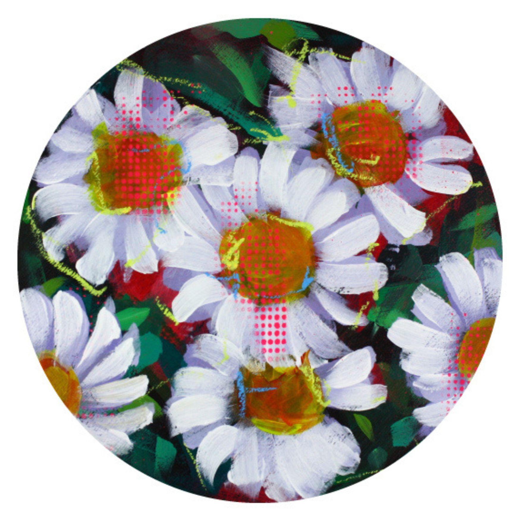 Steve Javiel Still-Life Painting – Daisies 03 – Impressionistisches Gemälde mit Gänseblümchenmuster