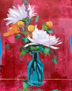 The Leap - peinture contemporaine d'un bouquet de fleurs
