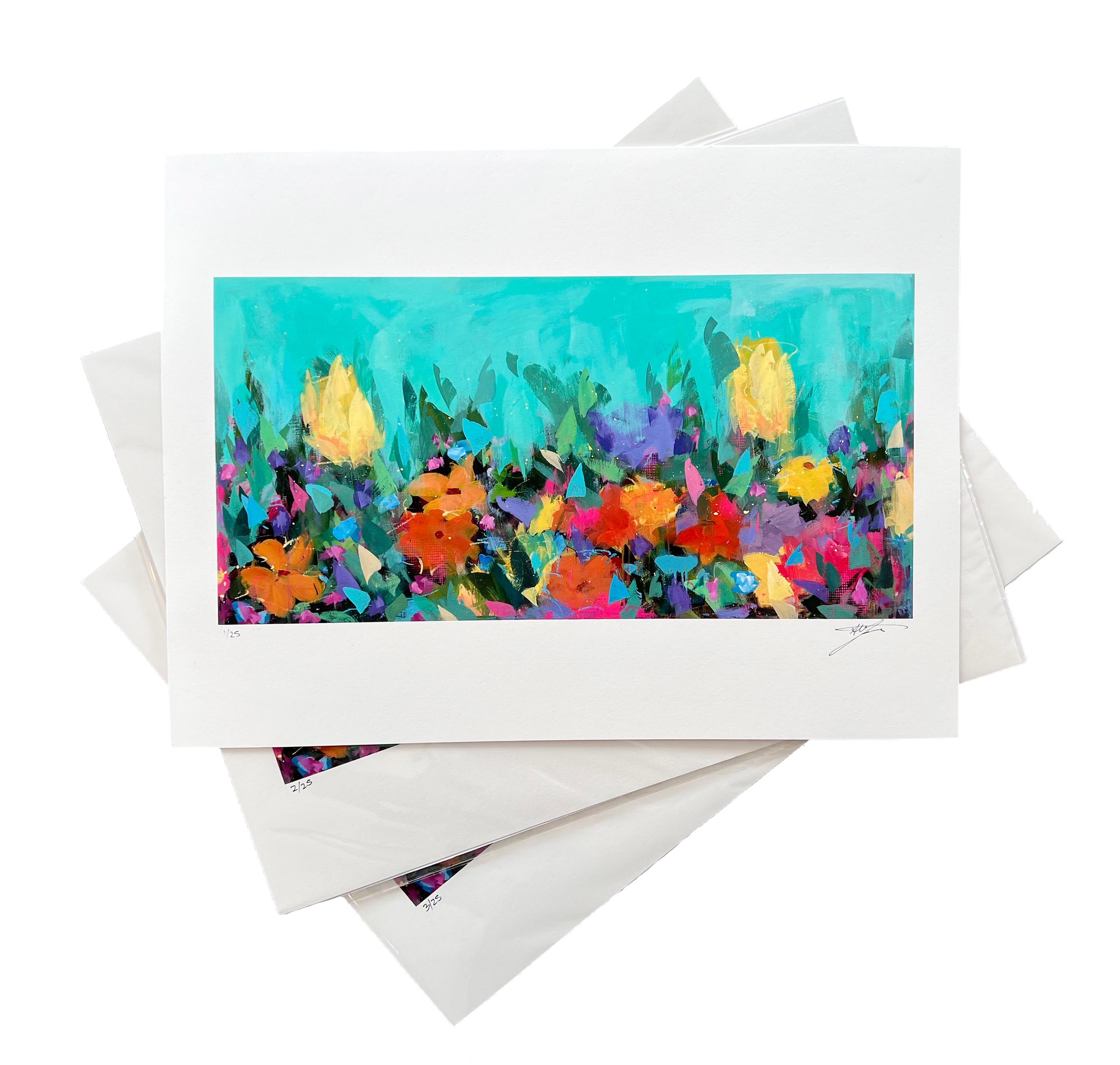 'Flow of Energy Fine Art Print' is an impressionist floral print by urban impressionist painter Steve Javiel. It measures 12 x 16 inches. This piece is part of a limited edition collection, with only 25 copies available. Each copy is individually