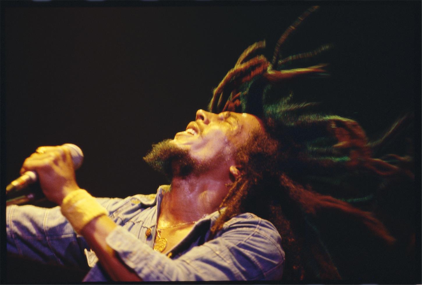 Steve Joester Color Photograph – Bob Marley, ""Flying Dreads", Hammersmith Odeon, London, 1976