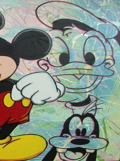 Steve Kaufman Original Large mixed media painting Mickey and The Gang