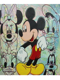 Steve Kaufman Original Large mixed media painting Mickey and The Gang