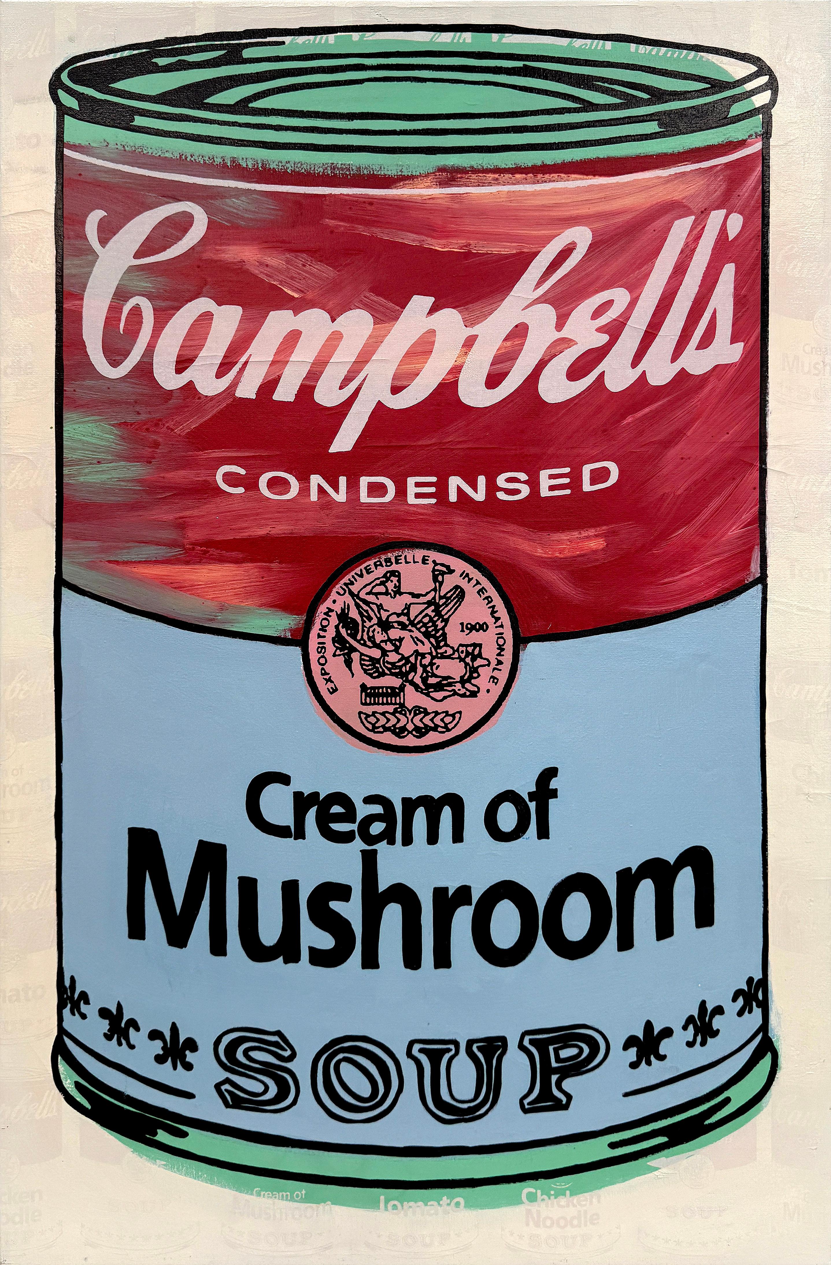 Steve Kaufman Figurative Painting - Campbell
s Cream of Mushroom Soup (hand signed embellished canvas)