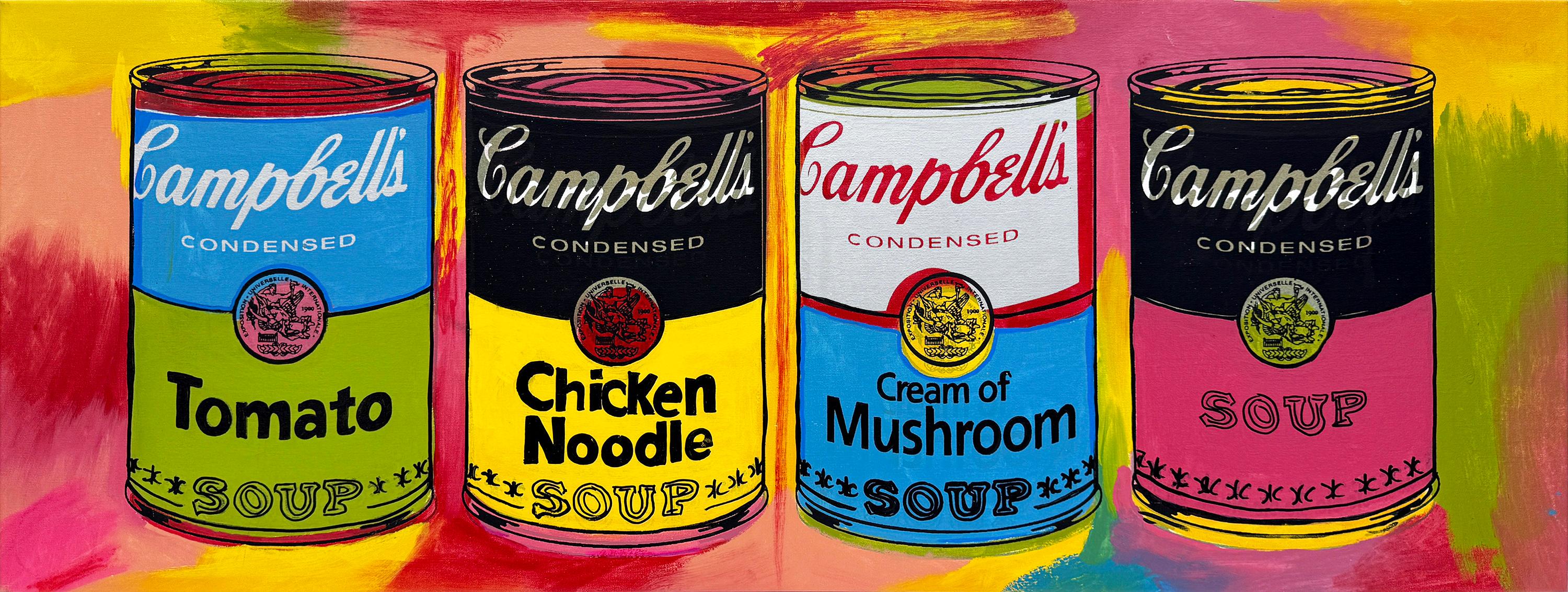 Canettes de soupe Campbell Sérigraphie à l'huile sur toile, signée, 17x45