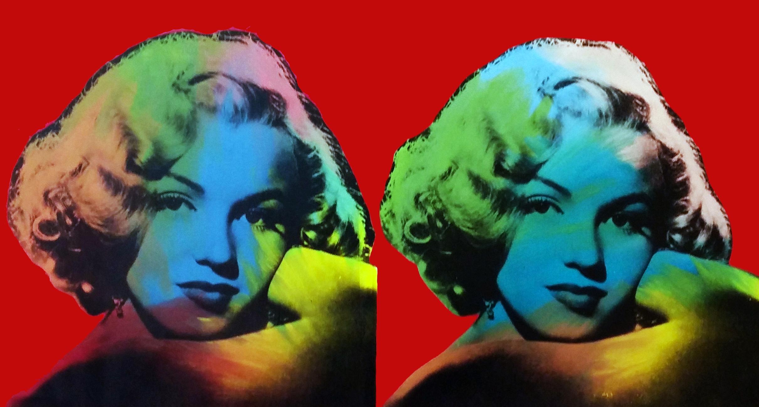 Steve Kaufman Portrait Painting - DOUBLE MARILYN - NORMA JEAN (RED)