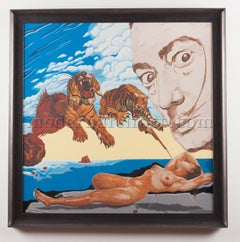 Retro Huge 40x40 Steve Kaufman Salvador Dali Inspired Original Oil Painting Large