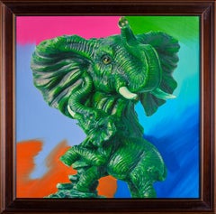 Vintage Huge Steve Kaufman Elephant Pop Art Painting Ganesha Original Oil Painting