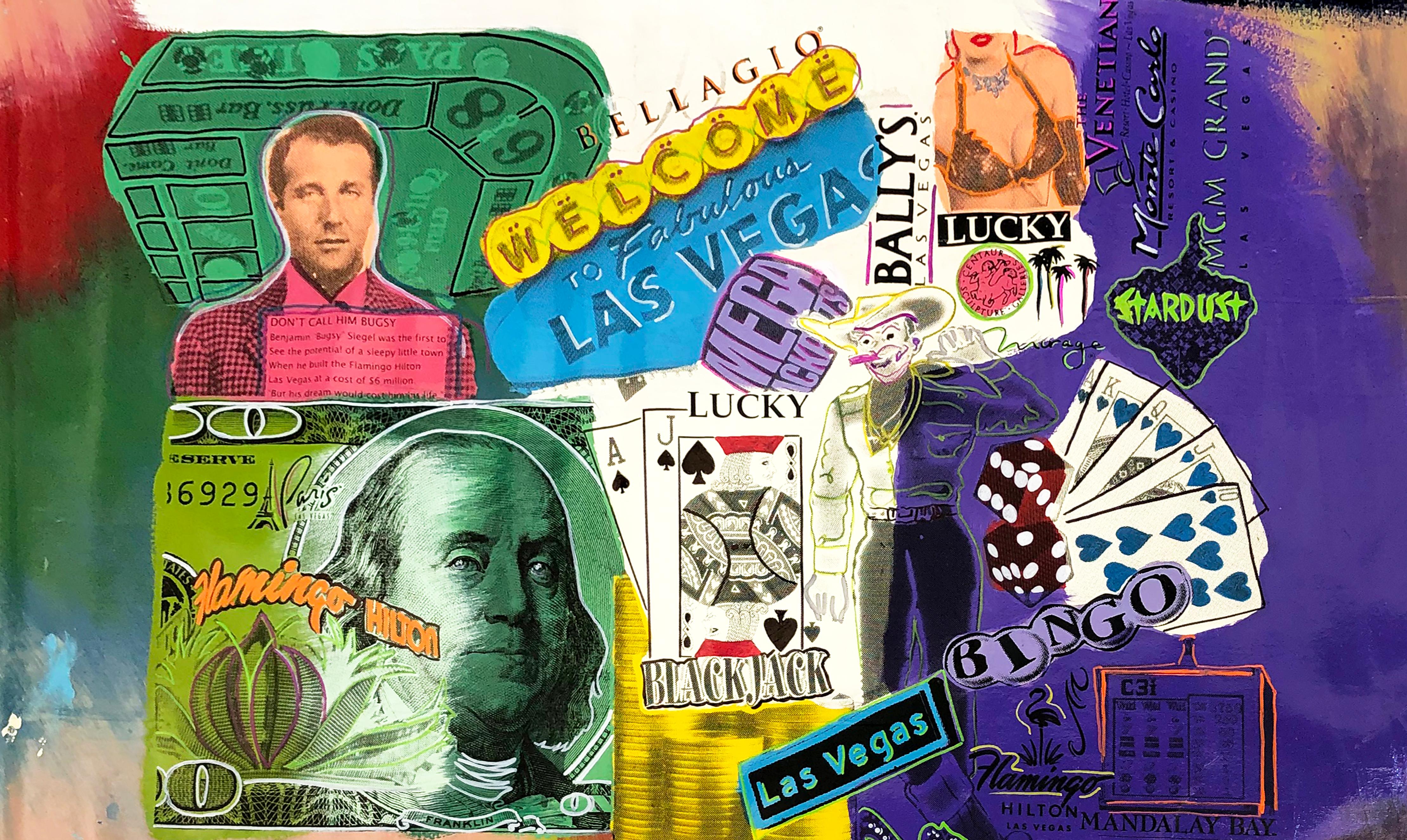 Collage d'Icones de Las Vegas (sérigraphie unique peinte à la main sur toile)