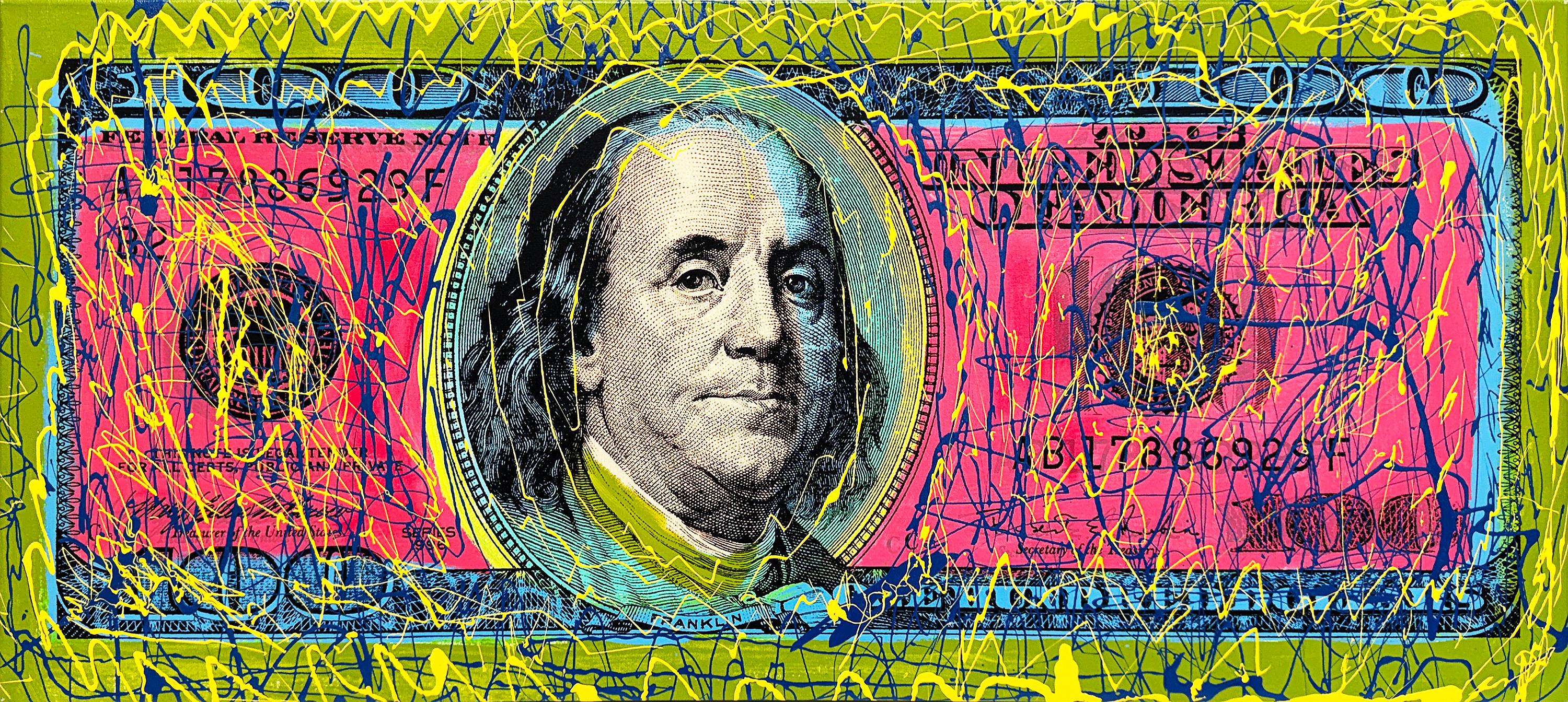 One Hundred Dollar Bill (stretched hand signed embellished canvas)