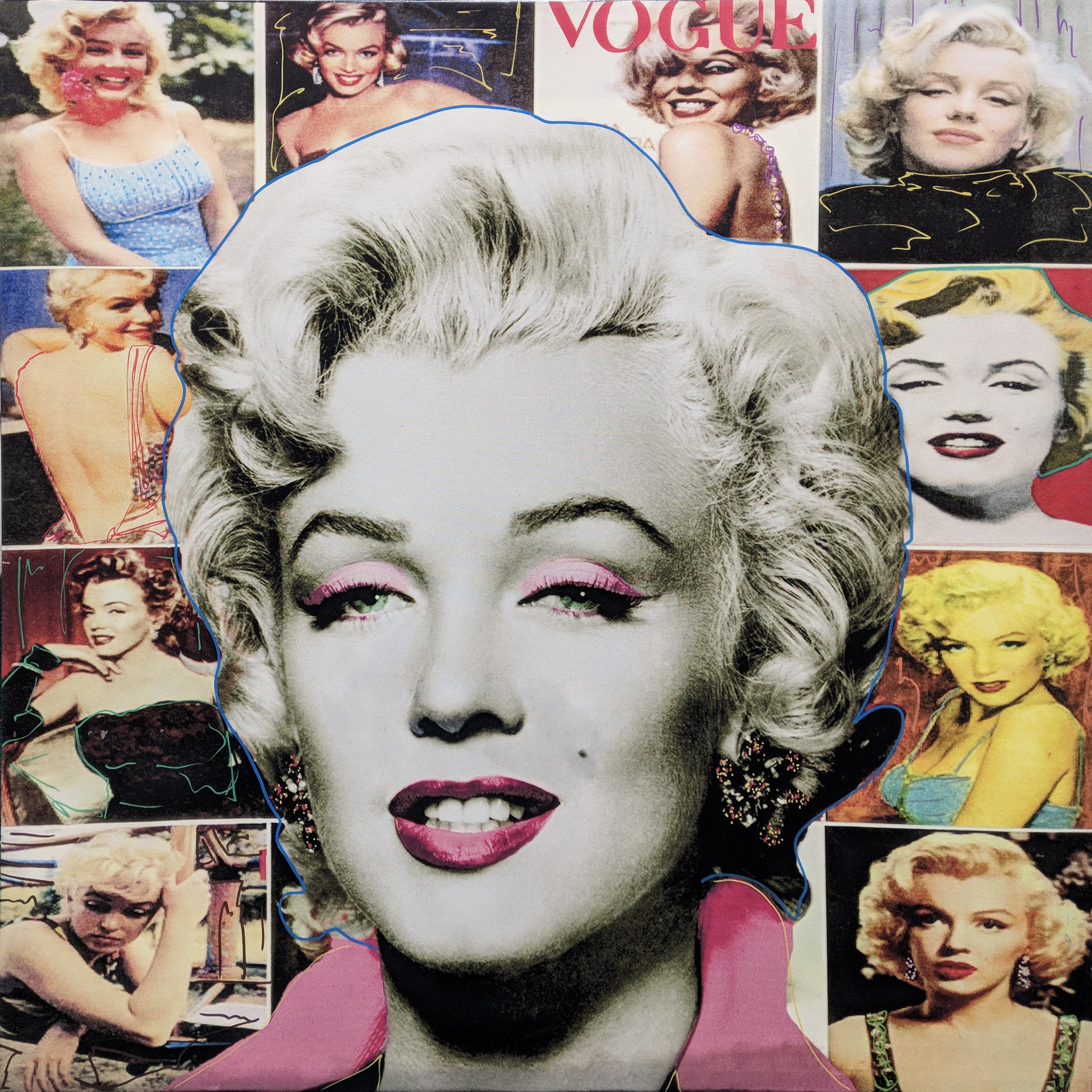 Portrait Painting di Steve Kaufman - COLLAGE POP MARILYN - CAPELLI BIANCHI