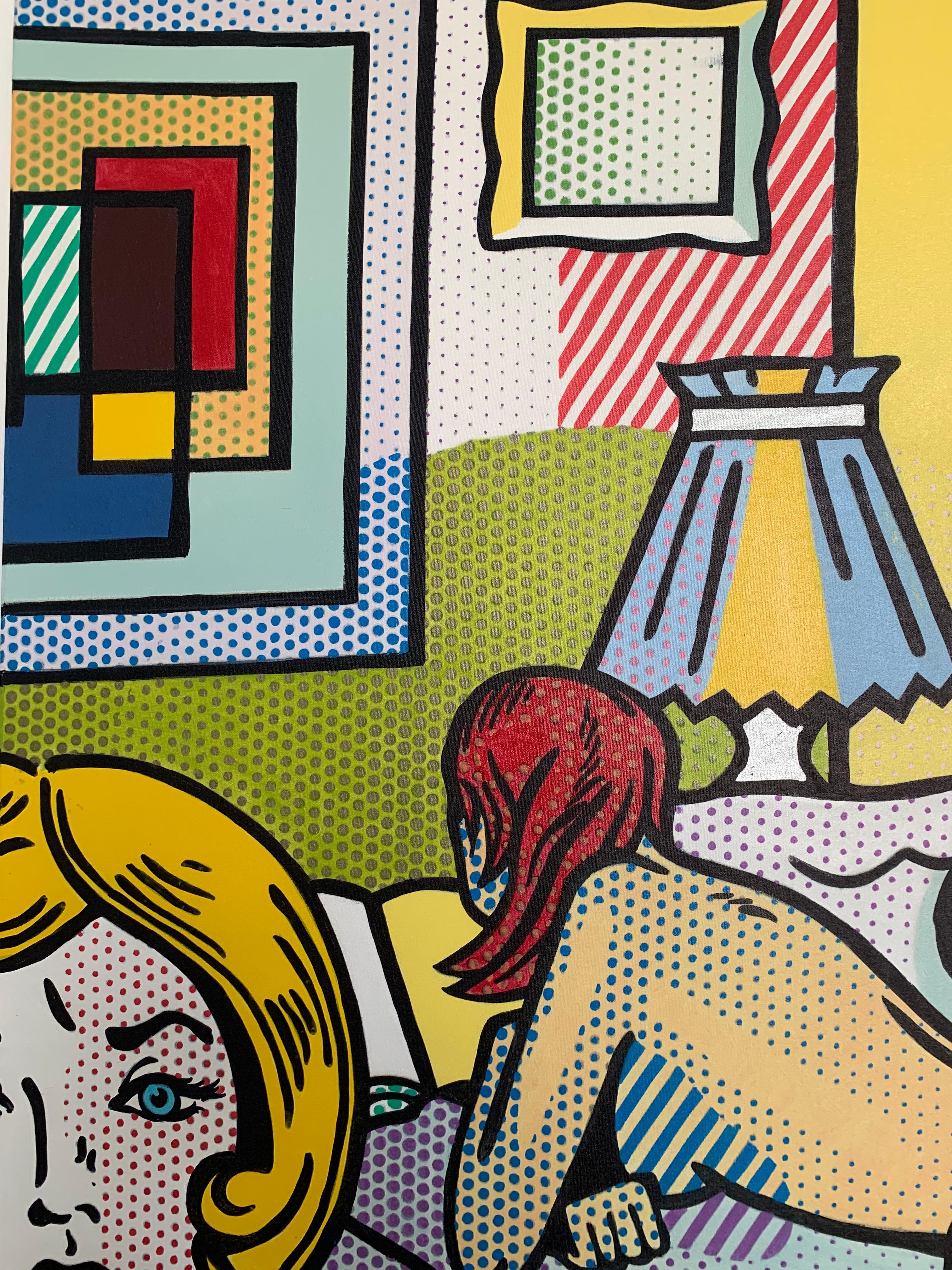 ROOMMATE, OMAGGIO A LICHTENSTEIN Olio originale dipinto a mano su tela Serigrafia - Painting di Steve Kaufman