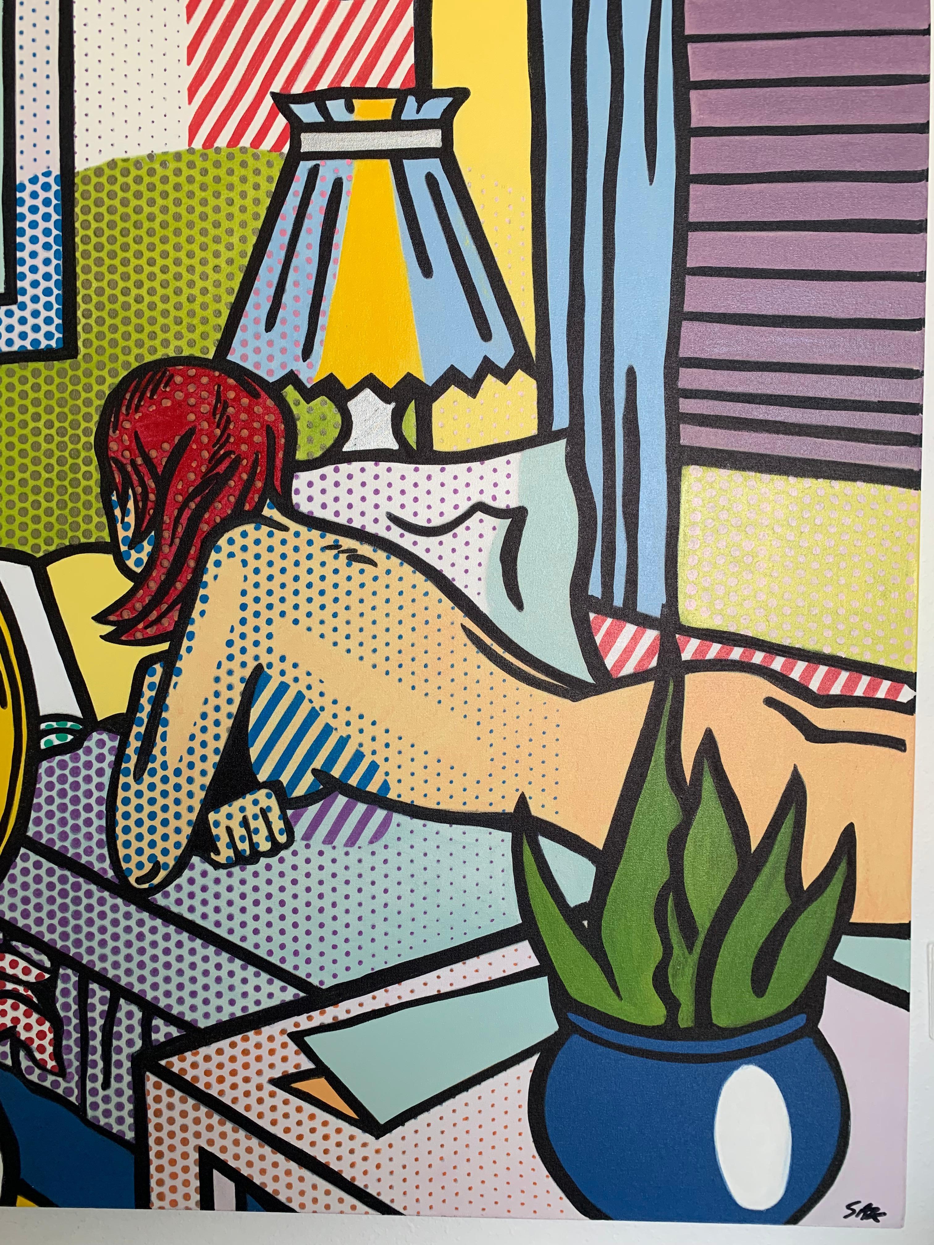 ROOMMATE, OMAGGIO A LICHTENSTEIN Olio originale dipinto a mano su tela Serigrafia - Painting Pop Art di Steve Kaufman