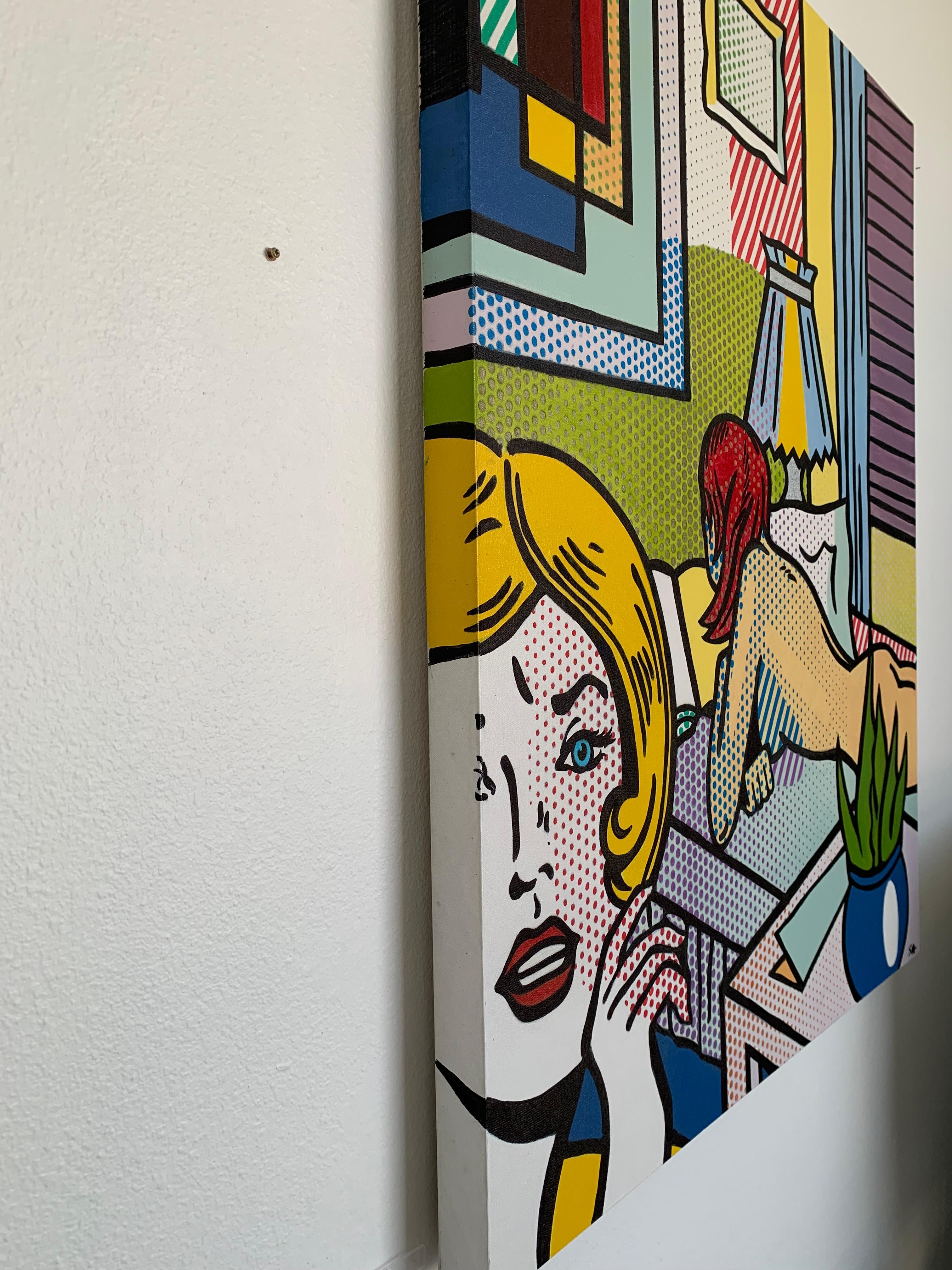 ROOMMATE, OMAGGIO A LICHTENSTEIN Olio originale dipinto a mano su tela Serigrafia in vendita 1