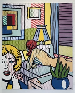 ROOMMATE, OMAGGIO A LICHTENSTEIN Olio originale dipinto a mano su tela Serigrafia
