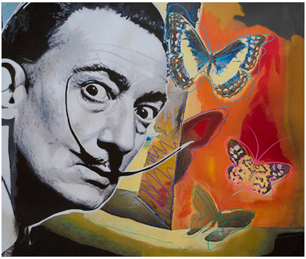 Salvador Dali with Butterflies - Painting by Steve Kaufman