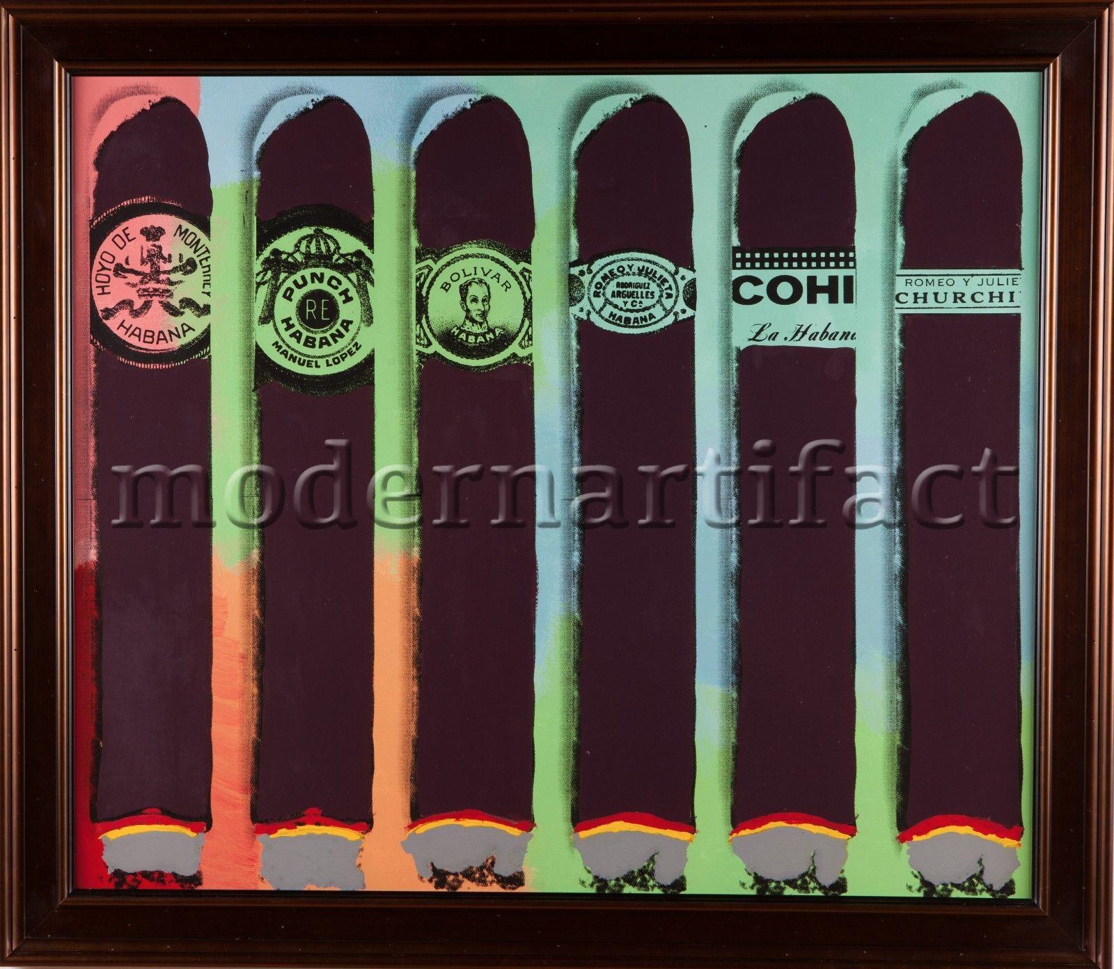 Artist: Steve Kaufman
Title: 6 Cigars Medium: Original Oil Painting on Screen print Canvas
Size: 33 1/2" x 40"
Size Framed: 40" x 45"
Edition size: 125/200
Signed on the back and numbered by the artist

Condition: This piece is in perfect condition.