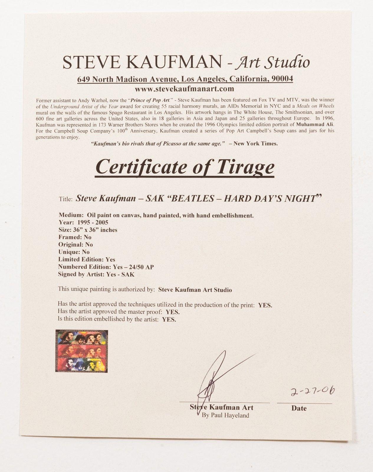 Steve Kaufman Beatles Hard Days Night Original Painting Album Memorabilia Signed For Sale 2