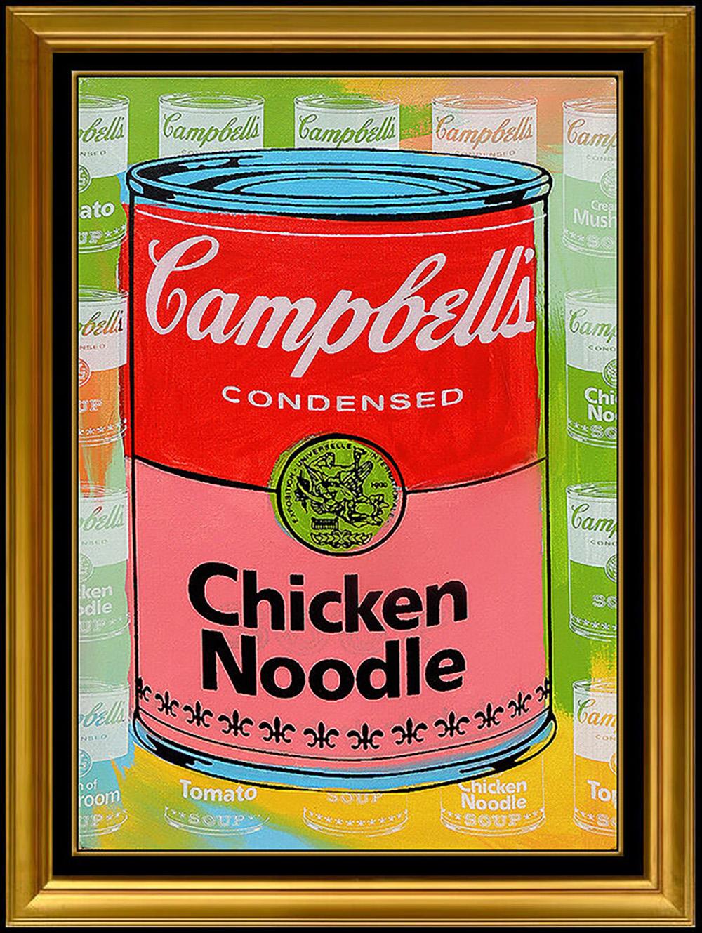 Steve Kaufman Figurative Painting - STEVE KAUFMAN Campbells Chicken Noodle Soup Oil Painting On Canvas Signed Art