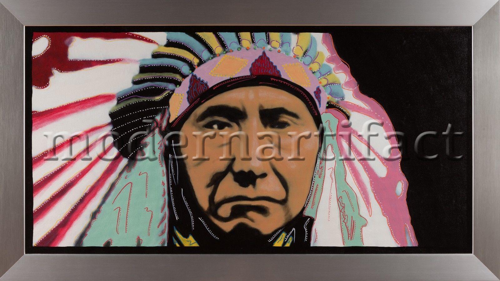 Artist: Steve Kaufman 
Title: Chief Joseph 
Medium: Original Oil Painting on Screen print Canvas 
Size: 25' x 49 1/16'' 
Size Framed: 30 7/8' x 55' 
Edition size: This is a Unique with the original COA less than 5 made of these original hand painted