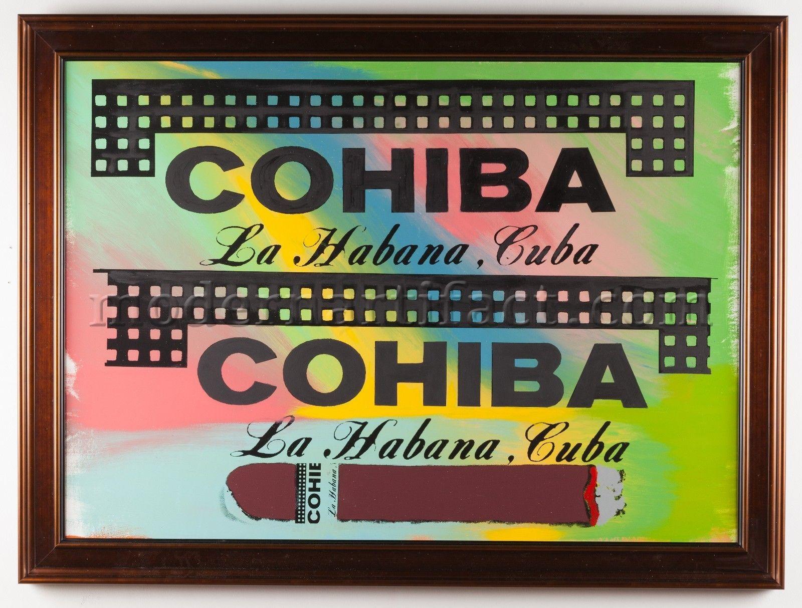 Artist: Steve Kaufman Title: Double Cohiba Cigar Medium: Original Oil Painting on Screen print Canvas Canvas Size: 33' X 46.5' Framed to 39.25' X 53' Edition size: 46/50 Comes with original COA  The pieces that continue to bring in top dollar are
