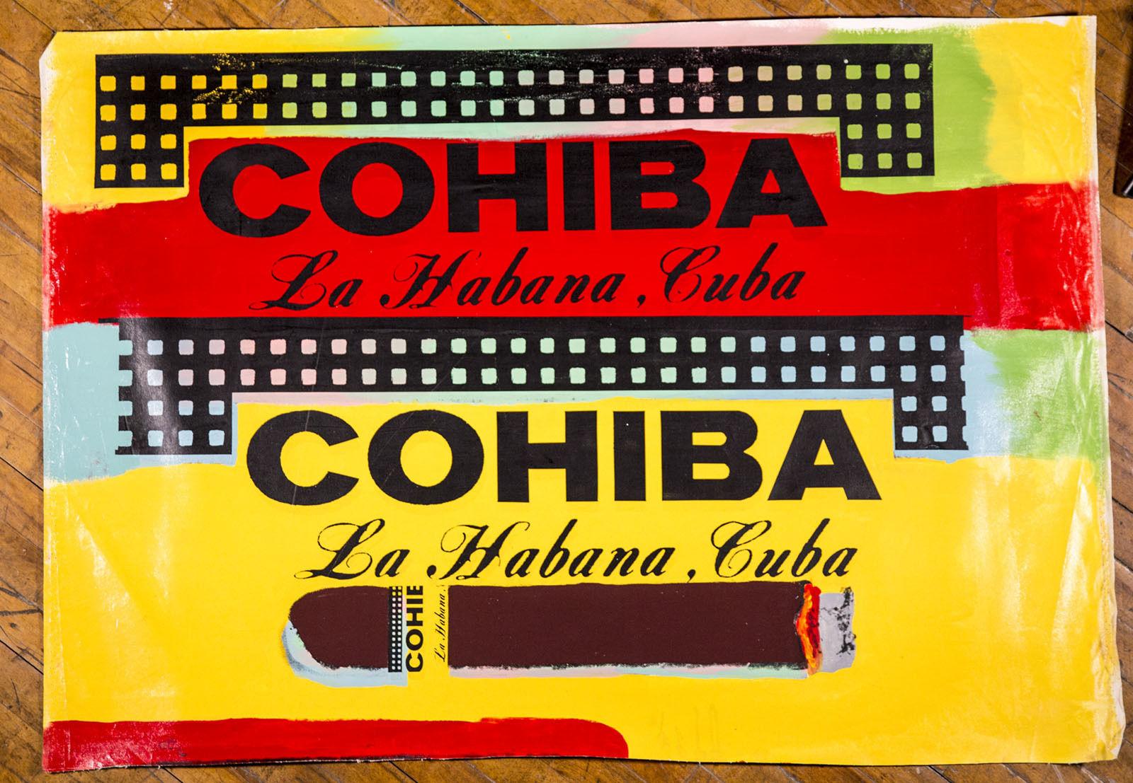 Steve Kaufman Double Cohiba Warhol Famous Assistant Pop Art Oil Painting Canvas For Sale 1