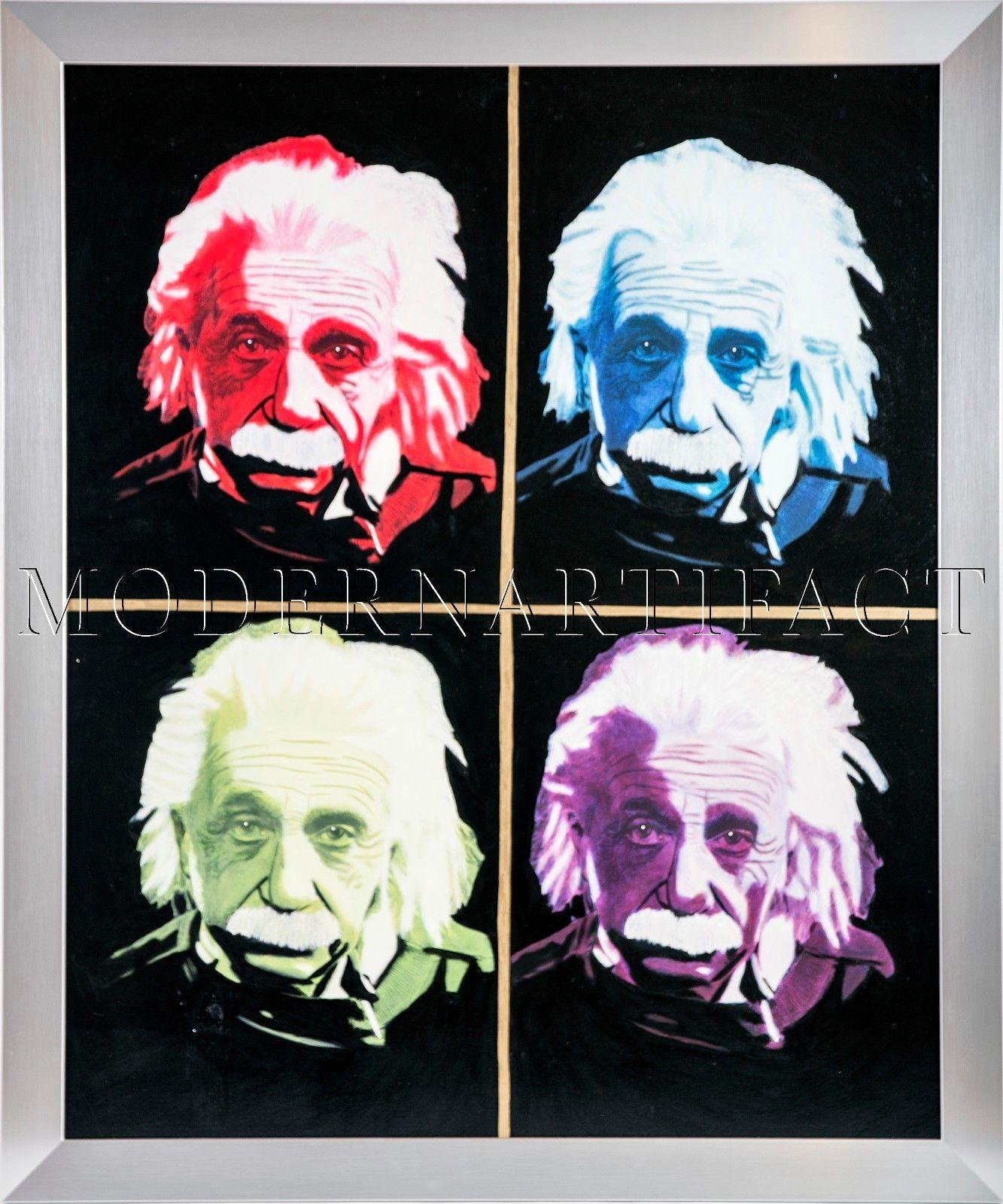 Artist: Steve Kaufman
Title: Einstein Quad
Medium: Original Oil Painting on Screen print Canvas
Size: 48" x 40" 
Size Framed:56" x 48"
Edition size: AP 

Condition: Museum quality condition.  For framing we spared no expense to give our buyers the