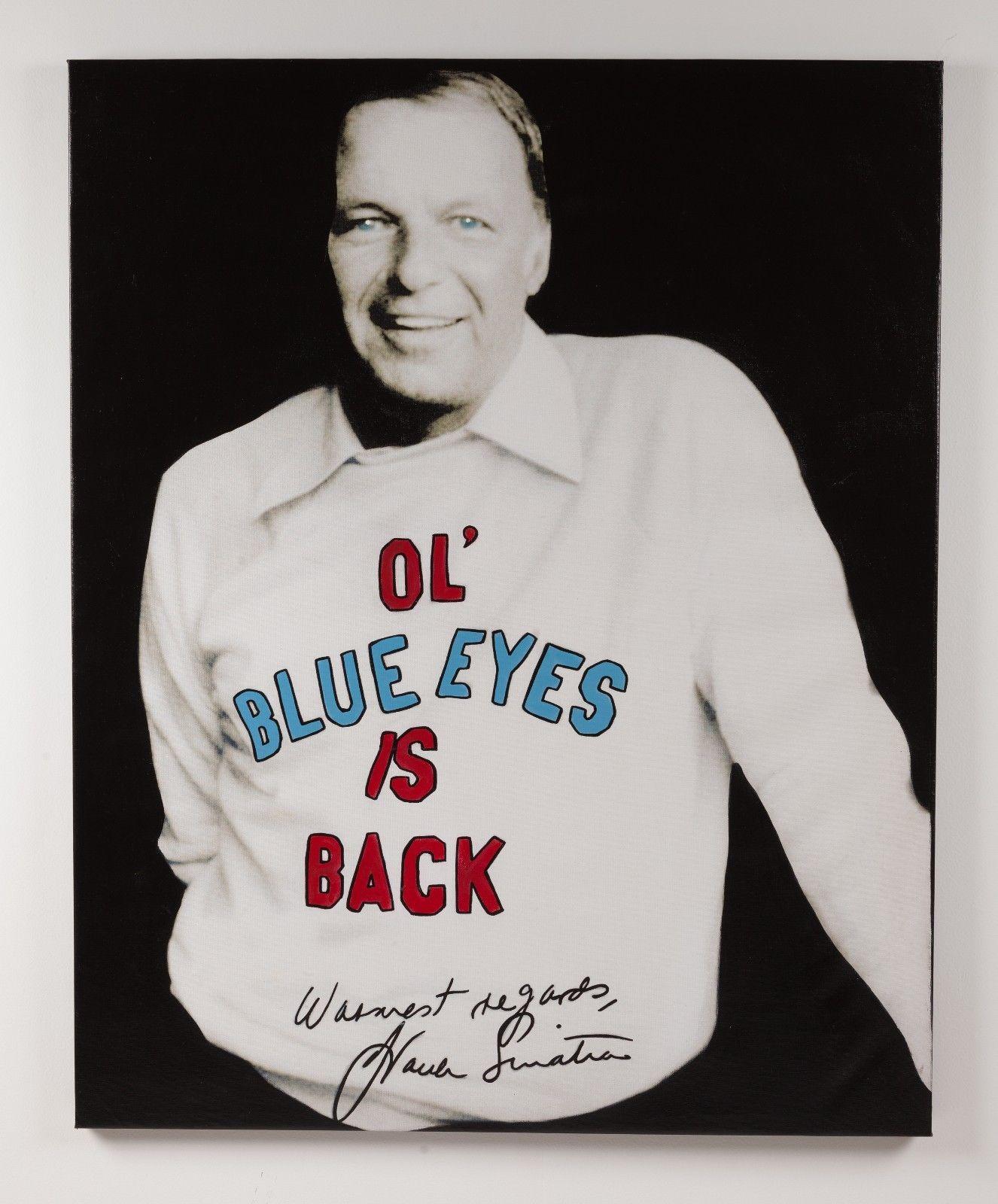  Artist: Steve Kaufman
Title: Ole Blue Eyes
Medium: Original Oil Painting on Screen print Canvas
Size Framed Stretched
Size Unframed: 49 x 39 1/2
Edition size: Unique (Kaufman
s unique editions consisted of 1-5 pieces generally)

Condition: The