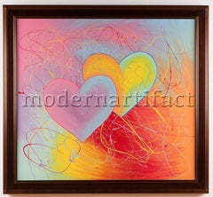 Steve Kaufman Large Hearts Pop Art Painting Large Original Oil Painting Signed