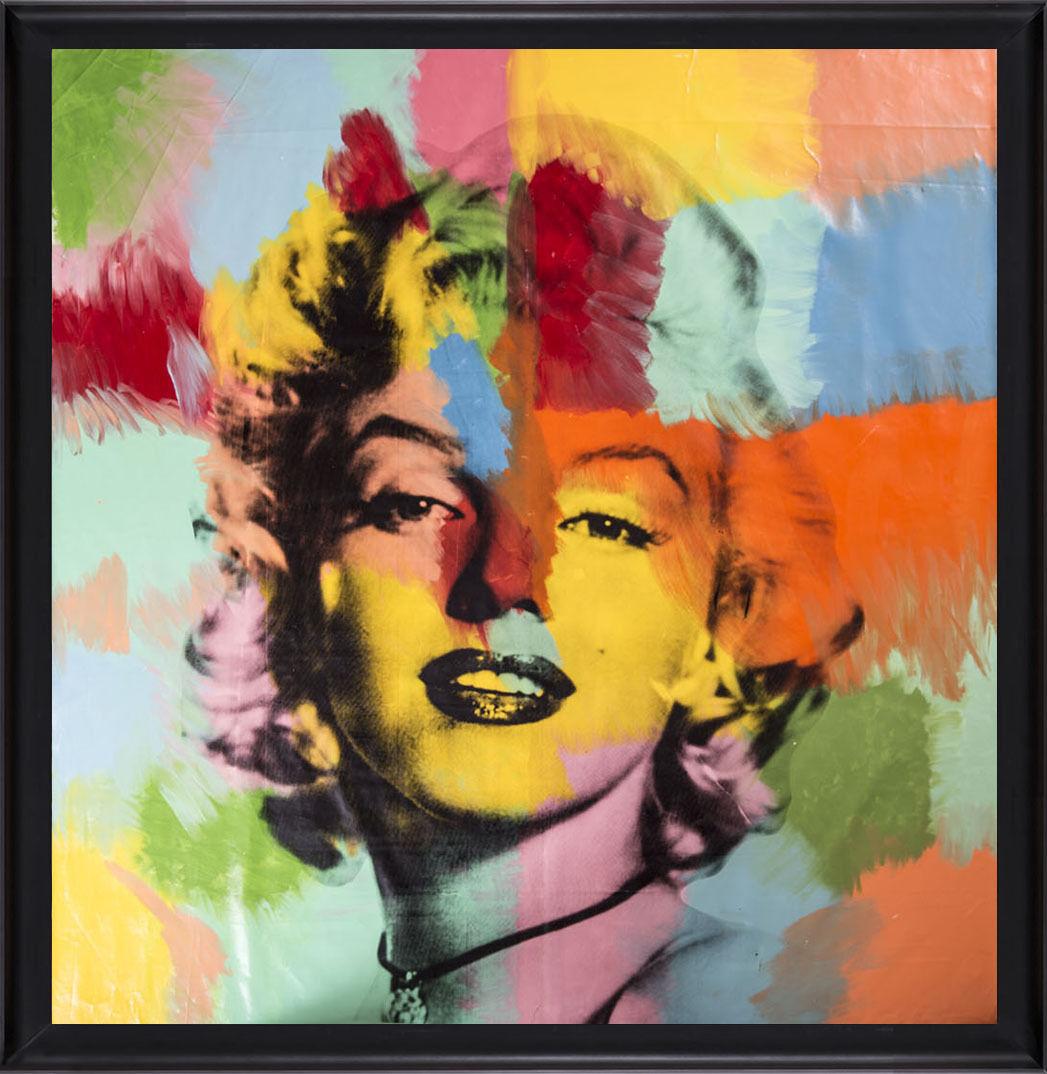 Artist: Steve Kaufman
Title: Marilyn Monroe
Medium: Original 1/1 Oil Painting on Screen print Canvas
Size: 75" x 71.5"
Size Framed: Currently not Framed.  Photos Generated to give you an idea.  
Edition size: There was no edition of this piece. 