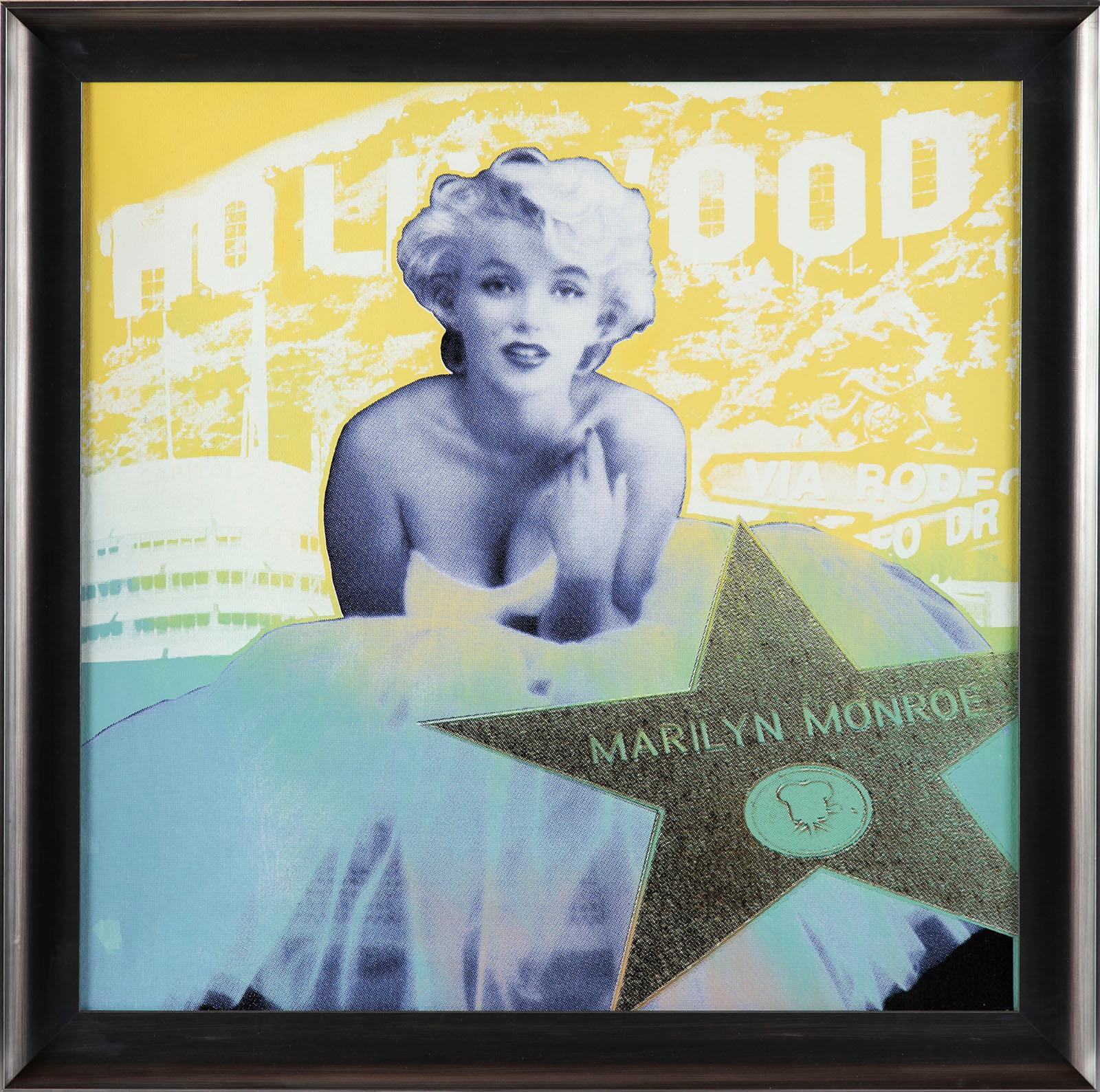 Title: Hollywood Marilyn
Medium: Original Hand Painted Screenprint 
Size Framed 34 5/8 x 34 1/2 Size Unframed: 30 x 30 
Edition size: 50 
Condition: The condition of this piece is outstanding. 
It has been freshly stretched Larson Juhl stretcher