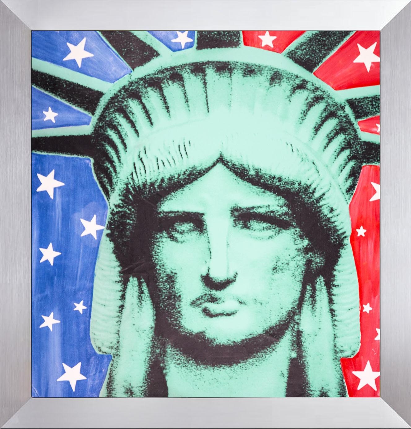 Steve Kaufman Massive Lady LIberty Warhol Famous Assistant Oil Painting Canvas For Sale 1