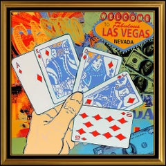 Steve Kaufman Original Las Vegas Painting Oil On Canvas Signed Poker Card Art