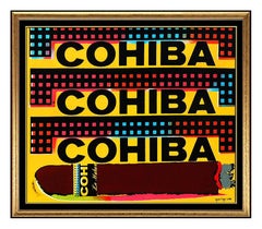 Vintage Steve KAUFMAN Original Oil Painting On Canvas Cohiba Cigars Signed Artwork Rare