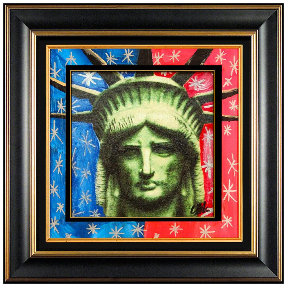 Artist: Steve Kaufman
Title: Liberty Head Original
Medium: Acrylic Paint on Canvas
Edition Number: Original Painting
Artwork Size: 8 x 8 Unframed 
Frame Size: 22 x 22 Framed 
