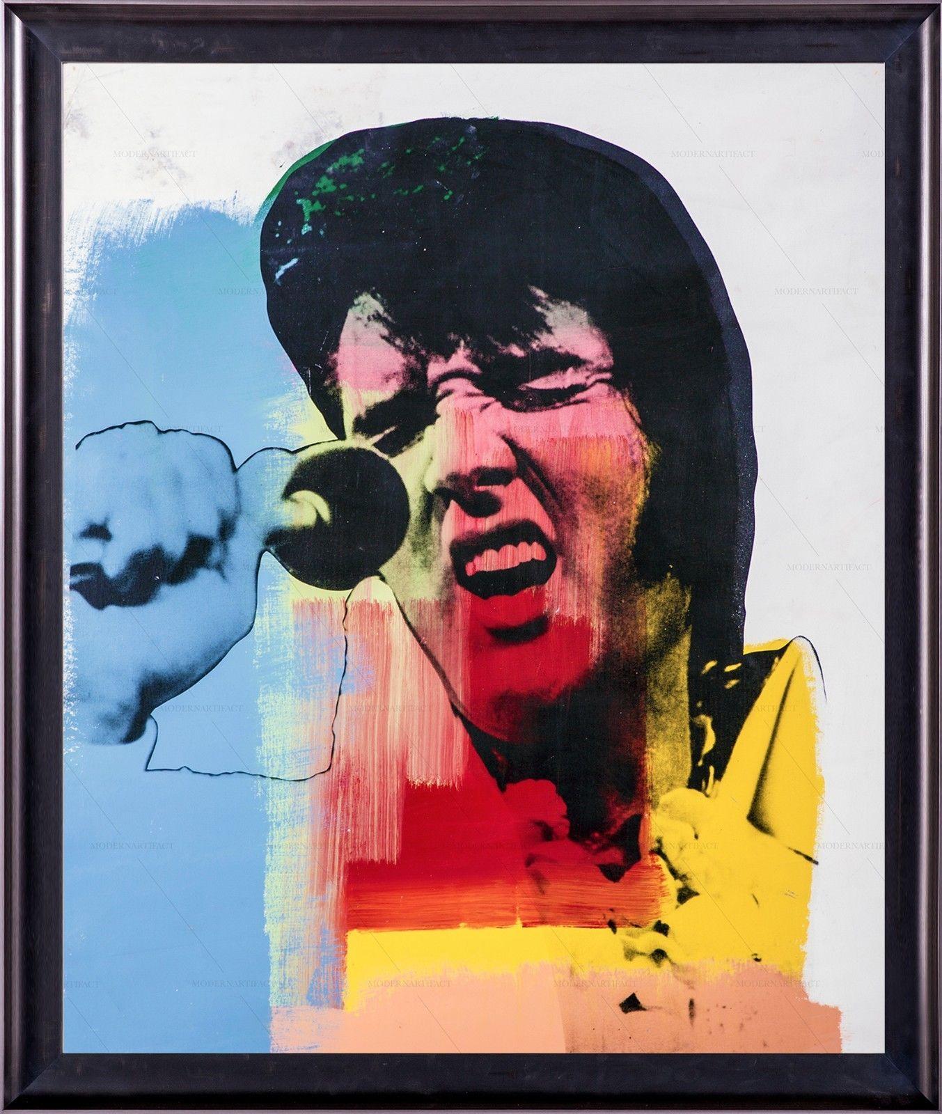 Artist: Steve Kaufman
Title: Elvis
Medium: Original Oil Painting on Screen print Canvas
Size: 40' x 40'
Size Framed:48' x 48'' 
Edition size: Unique meaning there may have been up to five created, but never a series. Hand signed on the verso and