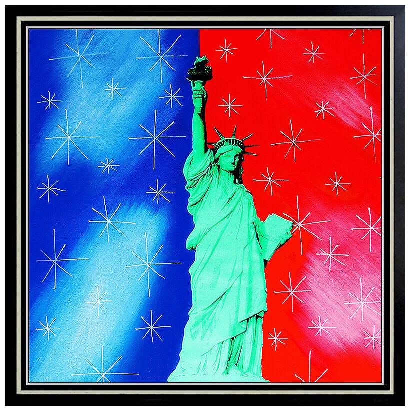 Steve KAUFMAN Statue Of Liberty Original Oil Painting On Canvas Signed USA Art - Gray Figurative Painting by Steve Kaufman