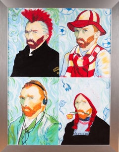 Steve Kaufman Vincent Van Gogh Original Oil Unique Painting Pop Art Rare Large