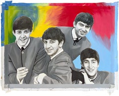 The Beatles Live, Love Have Fun, Unique Oil Painted Silkscreen on Canvas, Signed