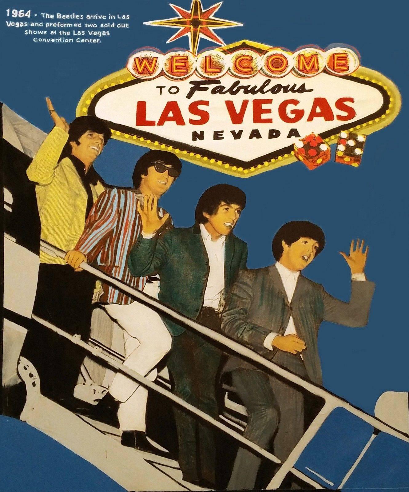 Steve Kaufman Portrait Painting - THE BEATLES WELCOME TO FABULOUS LAS VEGAS