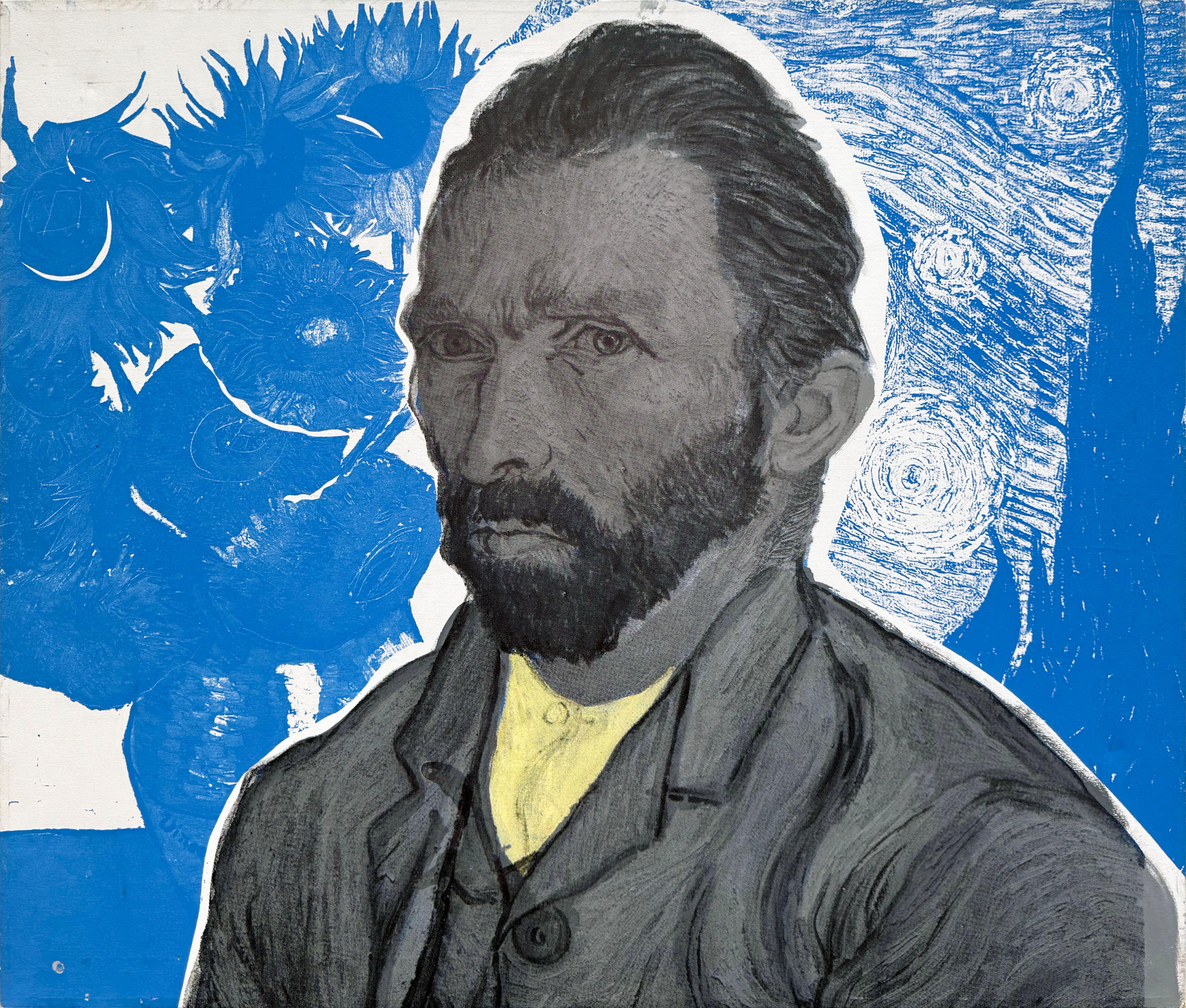 Steve Kaufman Figurative Painting - Vincent Van Gogh (large unique painting)
