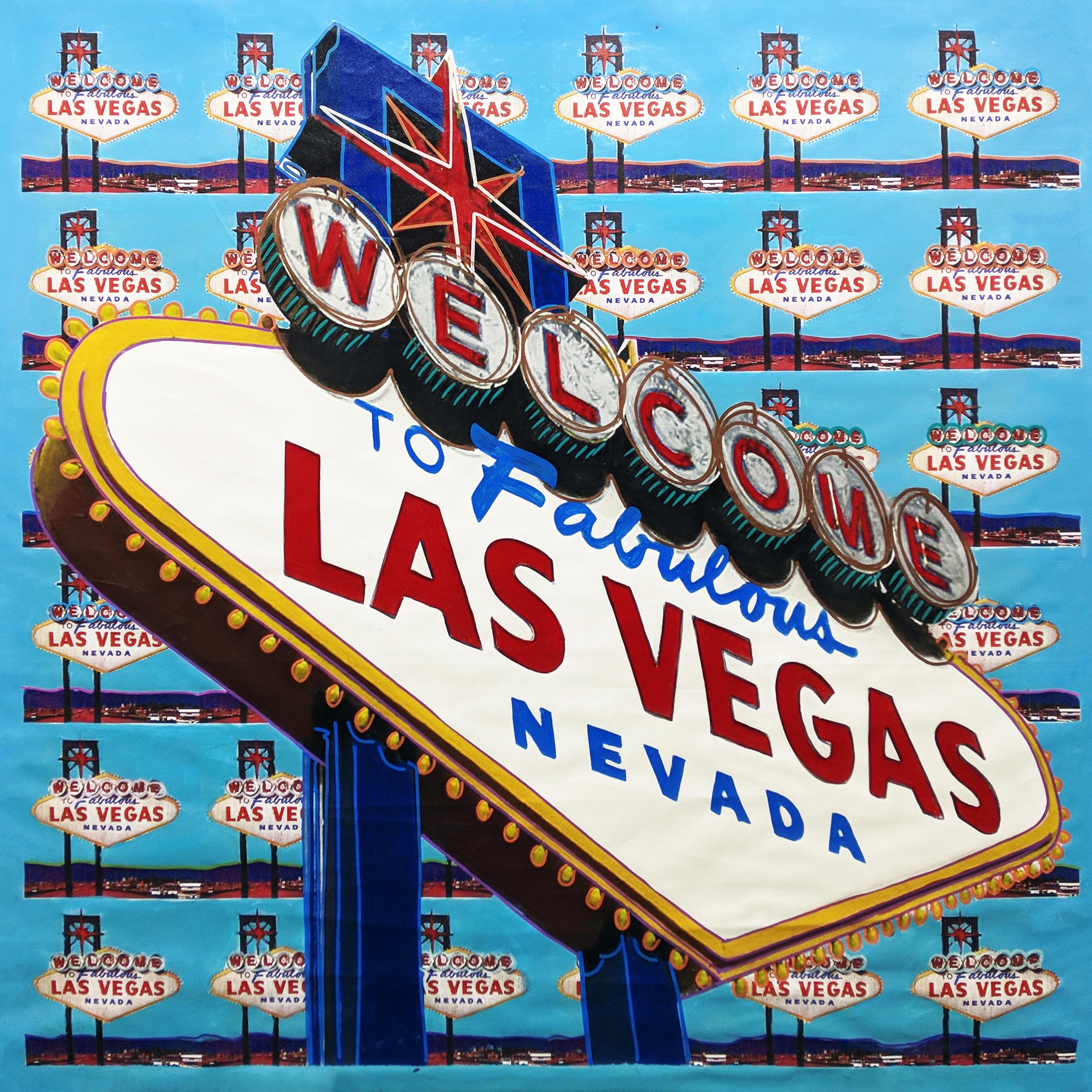Steve Kaufman Portrait Painting - Welcome To Fabulous Las Vegas (large unique painting)