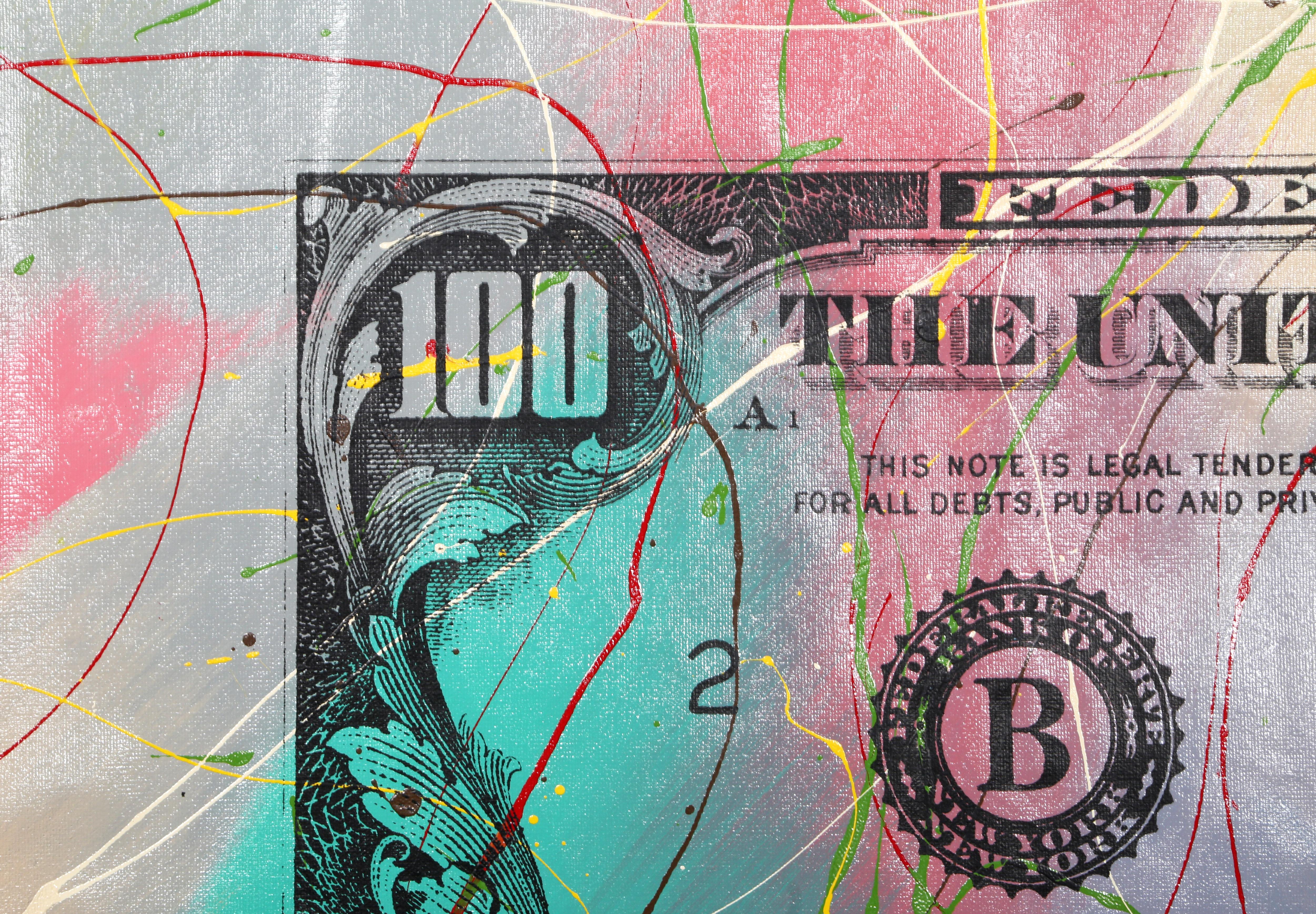 $100 Dollar Bill, Pop Art Screenprint on Canvas by Steve Kaufman For Sale 1