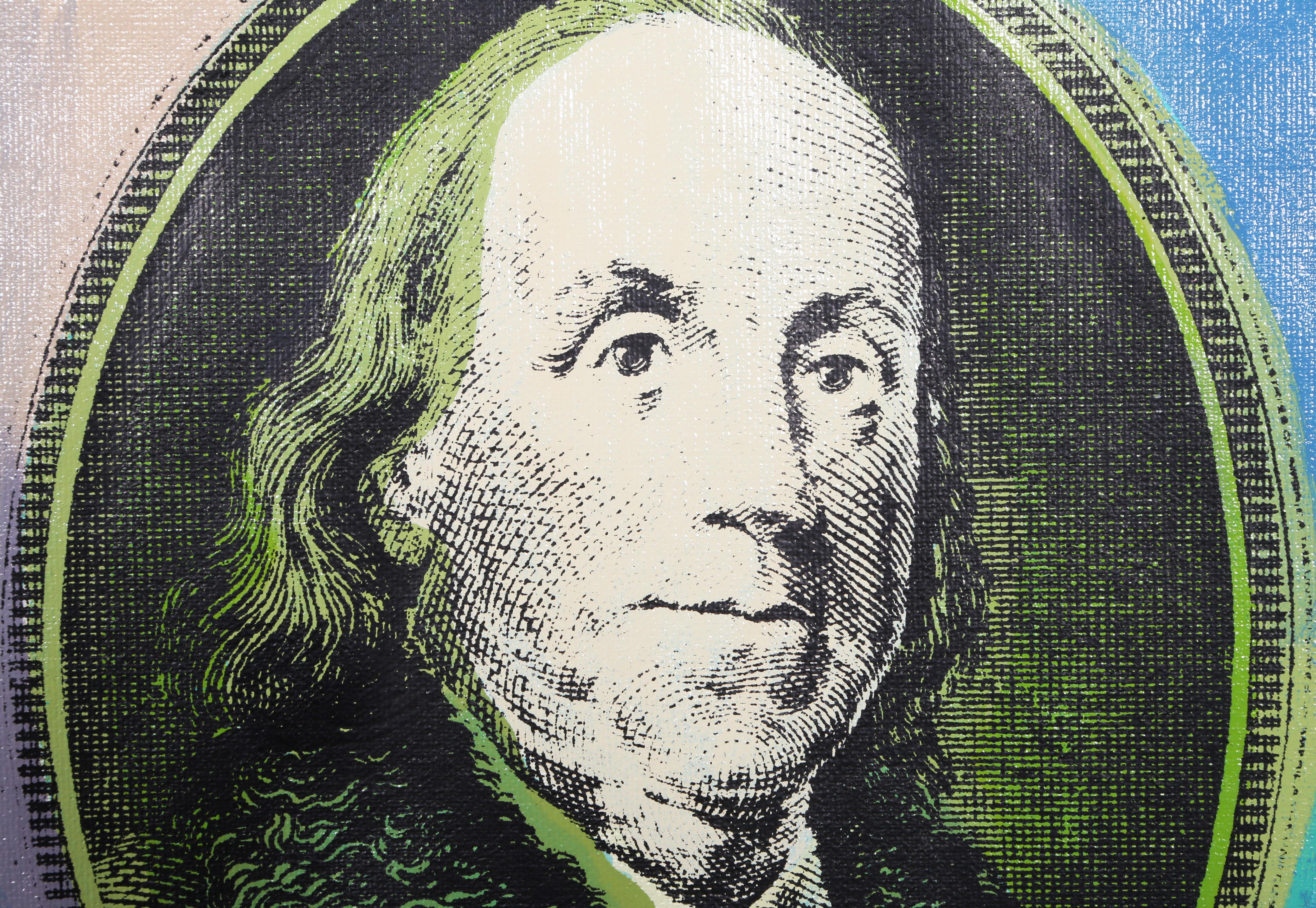 $100 Dollar Bill, Pop-Art-Raumteiler auf Leinwand von Steve Kaufman im Angebot 2