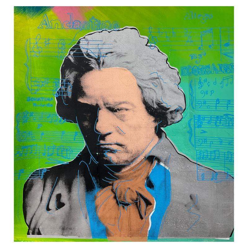 Steve Kaufman Print - "Beethoven" Hand Painted, Hand Pulled Unique Variation Silkscreen on Canvas