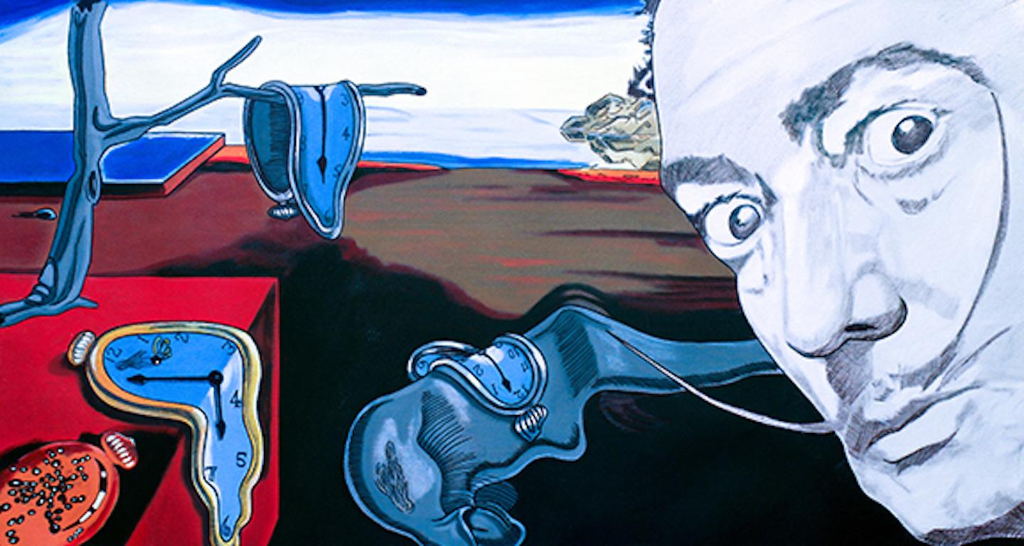 Steve Kaufman Landscape Print – Homage an Salvador Dali-Uhren
