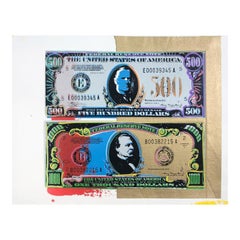 Steve Kaufman "500 e 1000 Dollar Bills" serigrafia a tecnica mista su tela