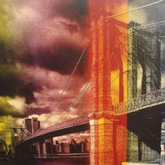 Steve Kaufman Brooklyn Bridge Red Silkscreen on Canvas limited edition